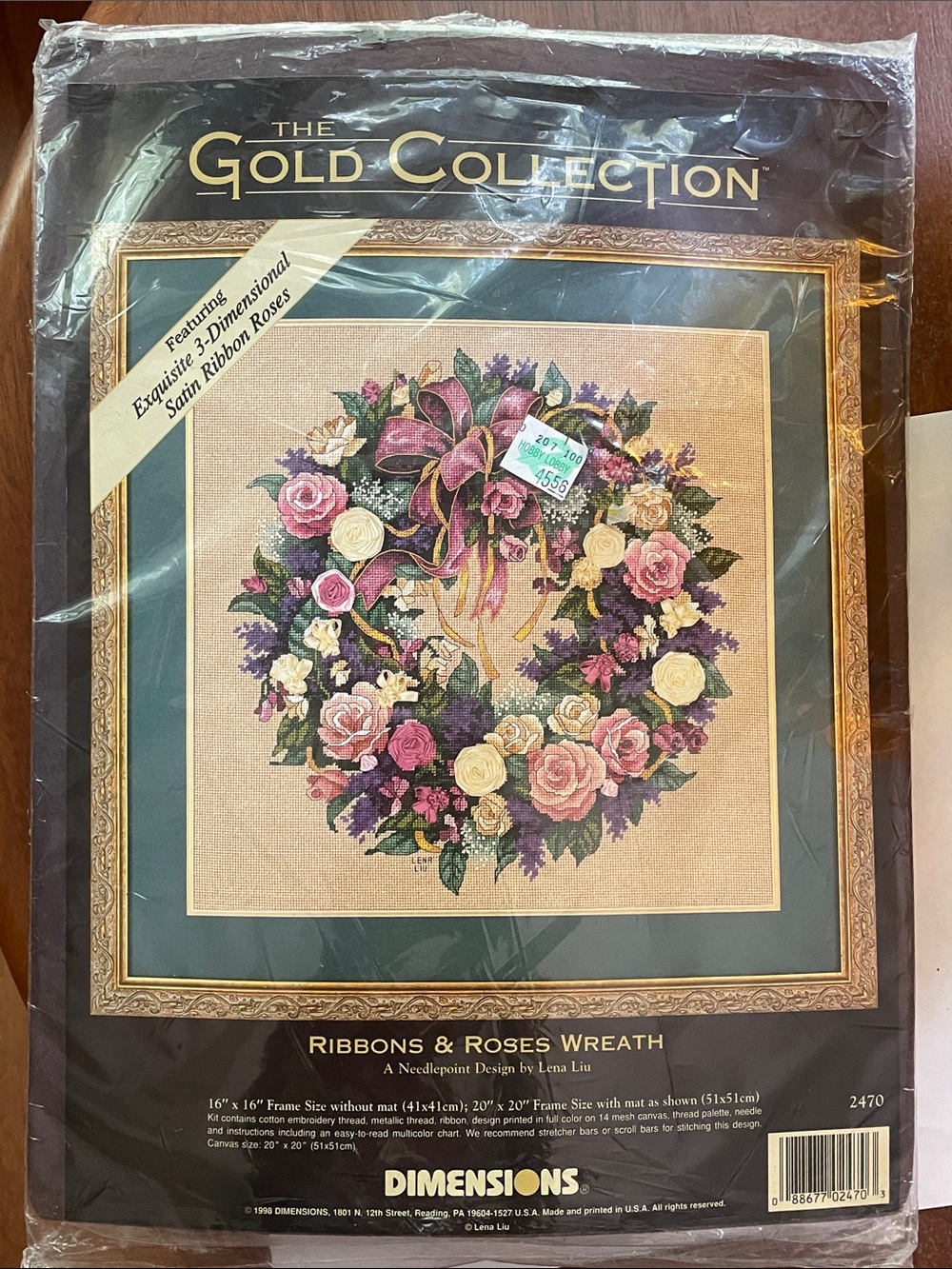 NWT Dimensions Gold Collection Ribbons & Roses Wreath Needlepoint Kit #2470